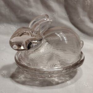 Clear Pink Glass Bunny Dish